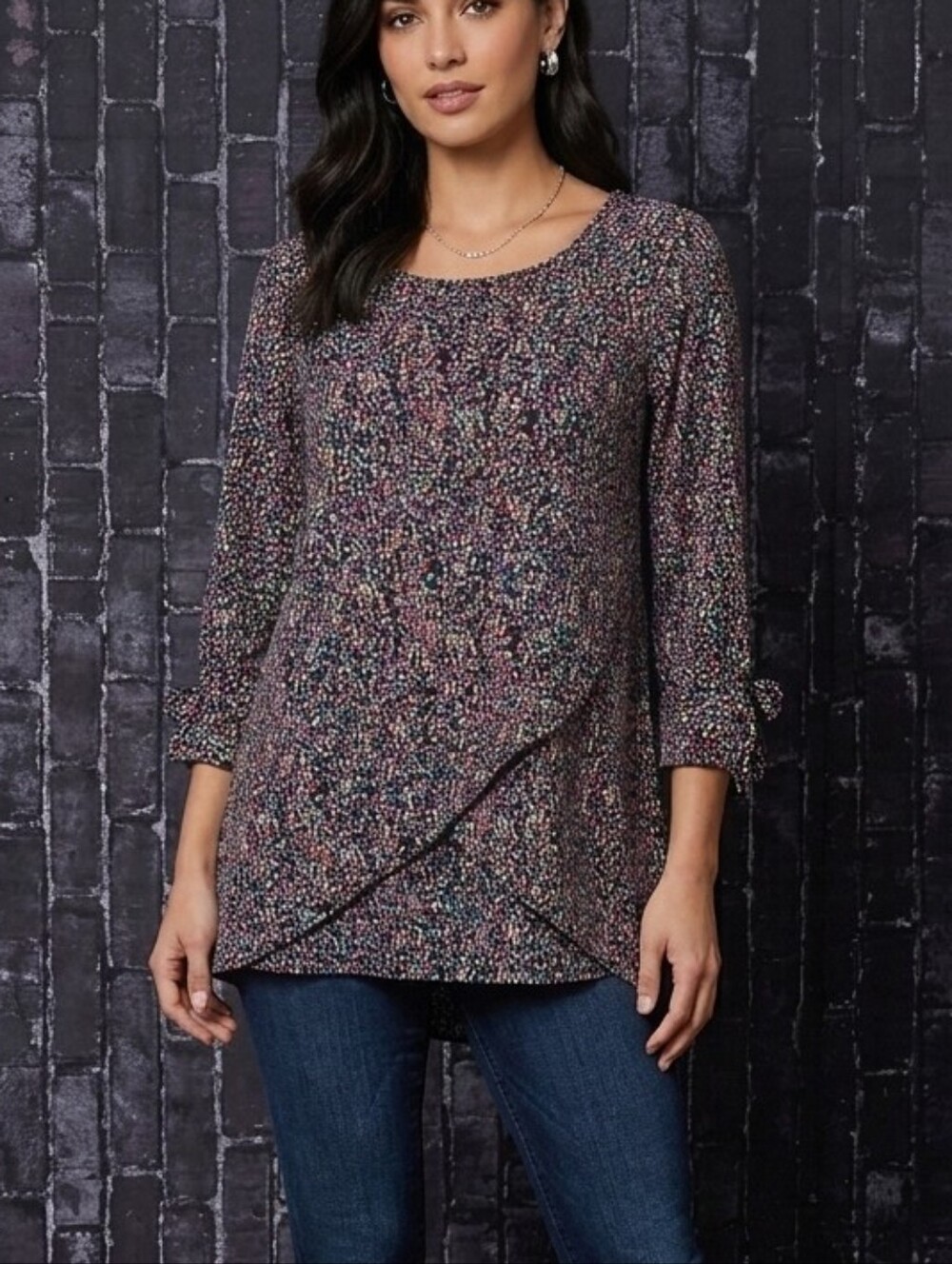 The Limited Women's Multicolor Speckled Scoop Neck Tunic 3/4 Sleeves Size M